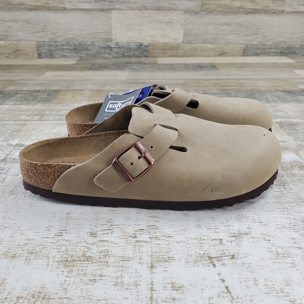 Birkenstock Boston Womens Clog Sz 8 Neutral Taupe Suede Comfort Slip On Footbed